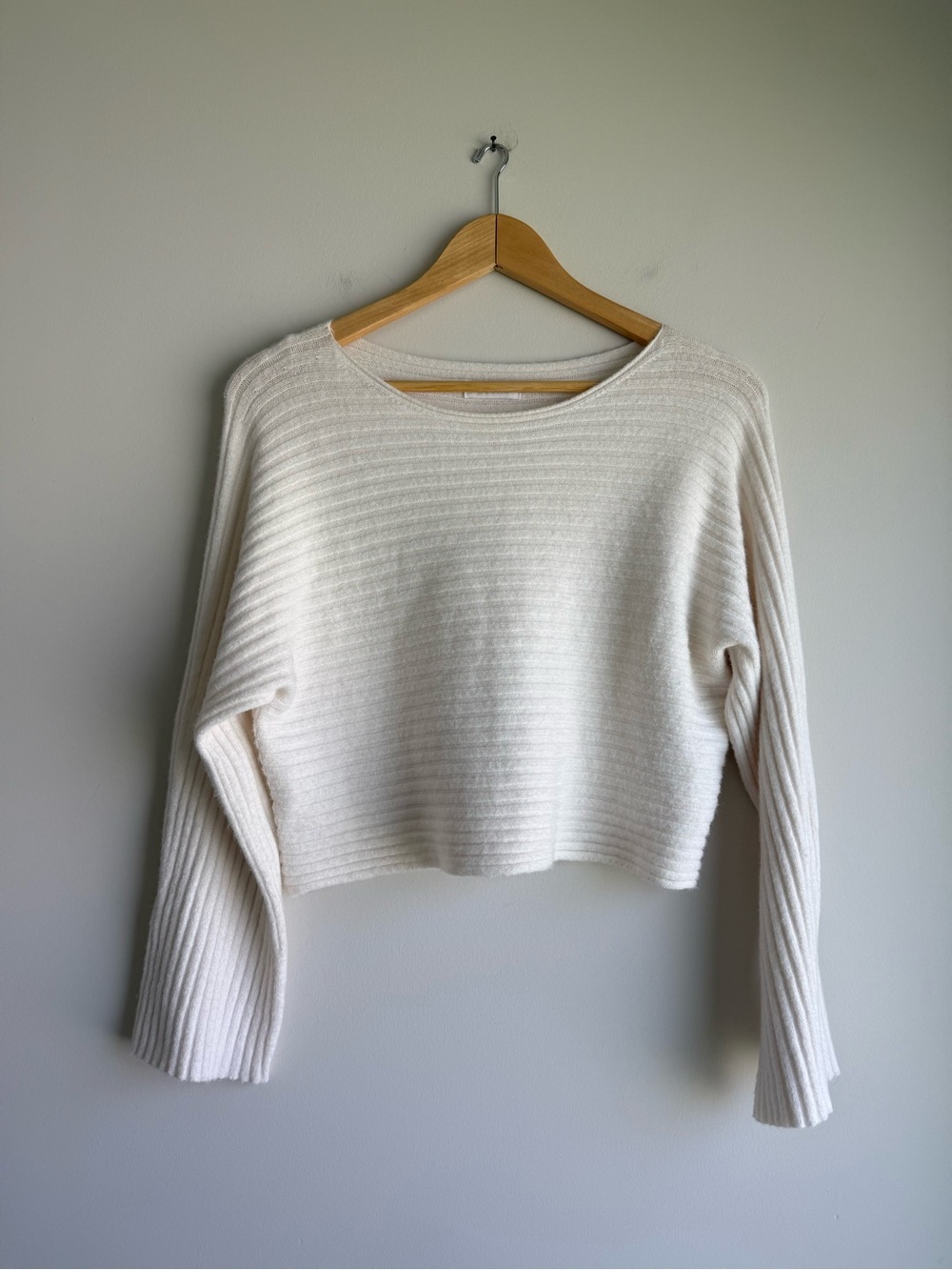 KOOKAI Cream Rib Knit Cropped Dolman Sleeve Sweater Made in Italy Size 0